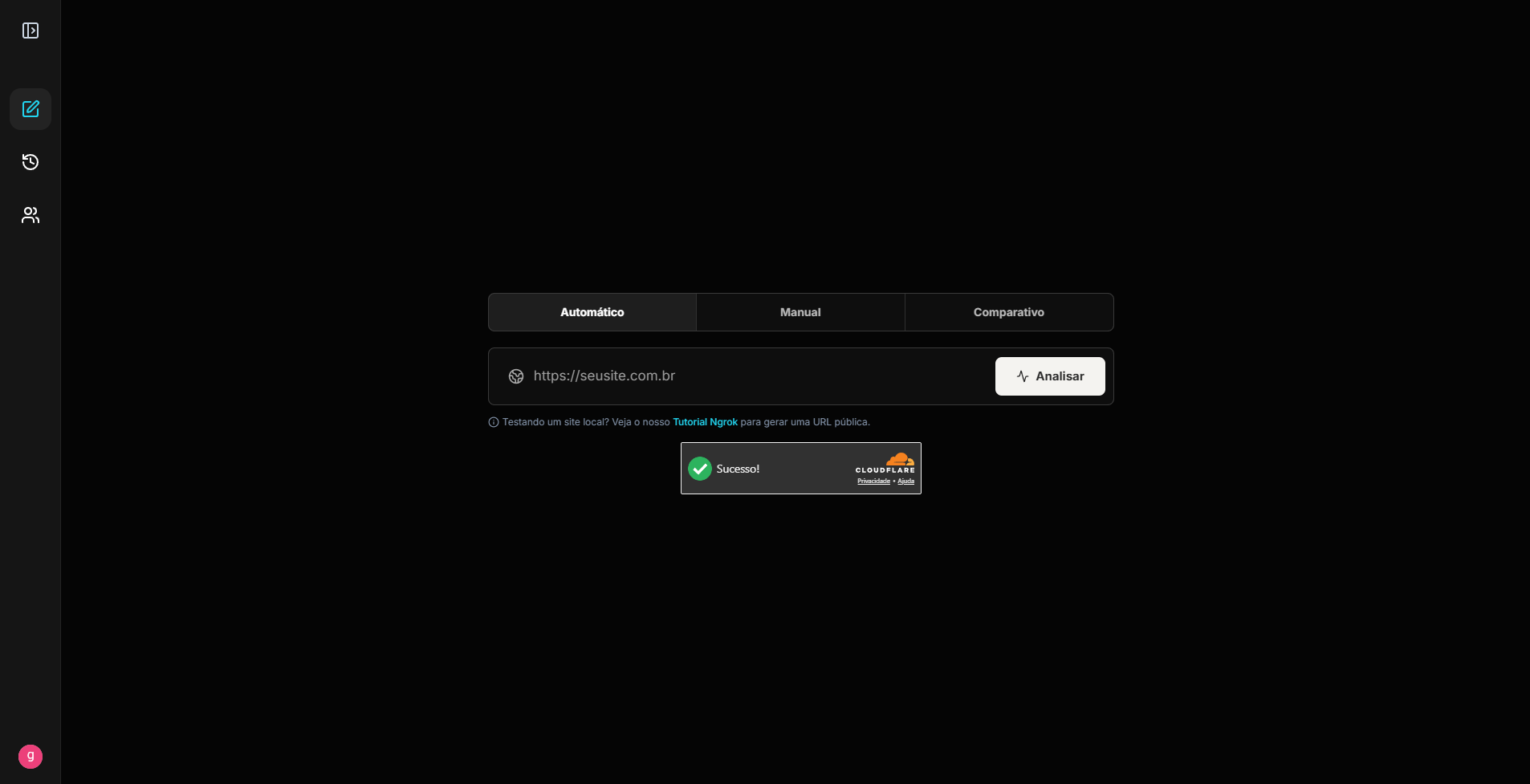 Tela da plataforma S.S.W Intelligence para auditoria de sites