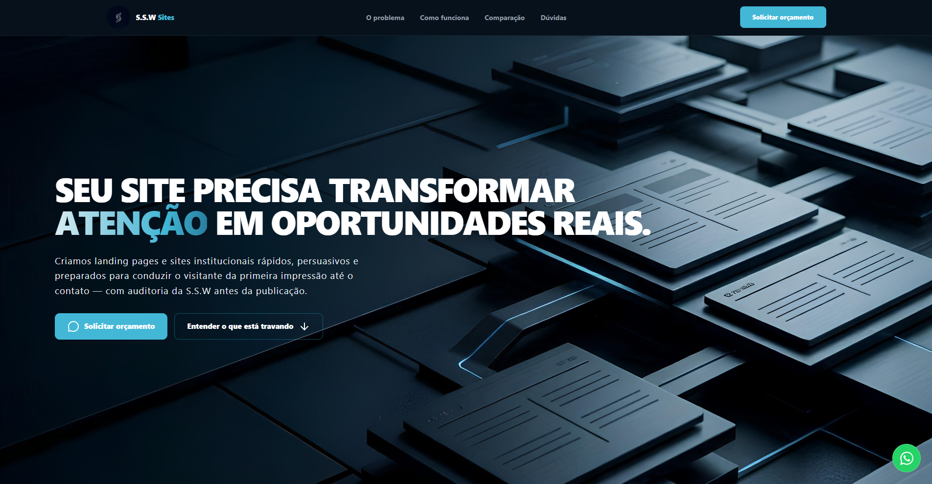 Landing page do serviço de criação de sites da S.S.W